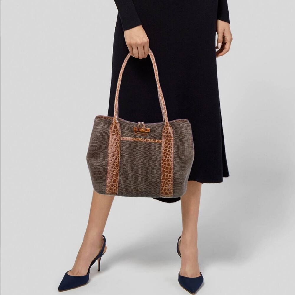 Eric Javitz Crocodile Patterned Leather Trim Shou… - image 2